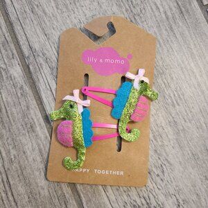 Lily & Momo Seahorse Girls Hair Clips Glitter Felt Barrettes Set of 2 NEW
